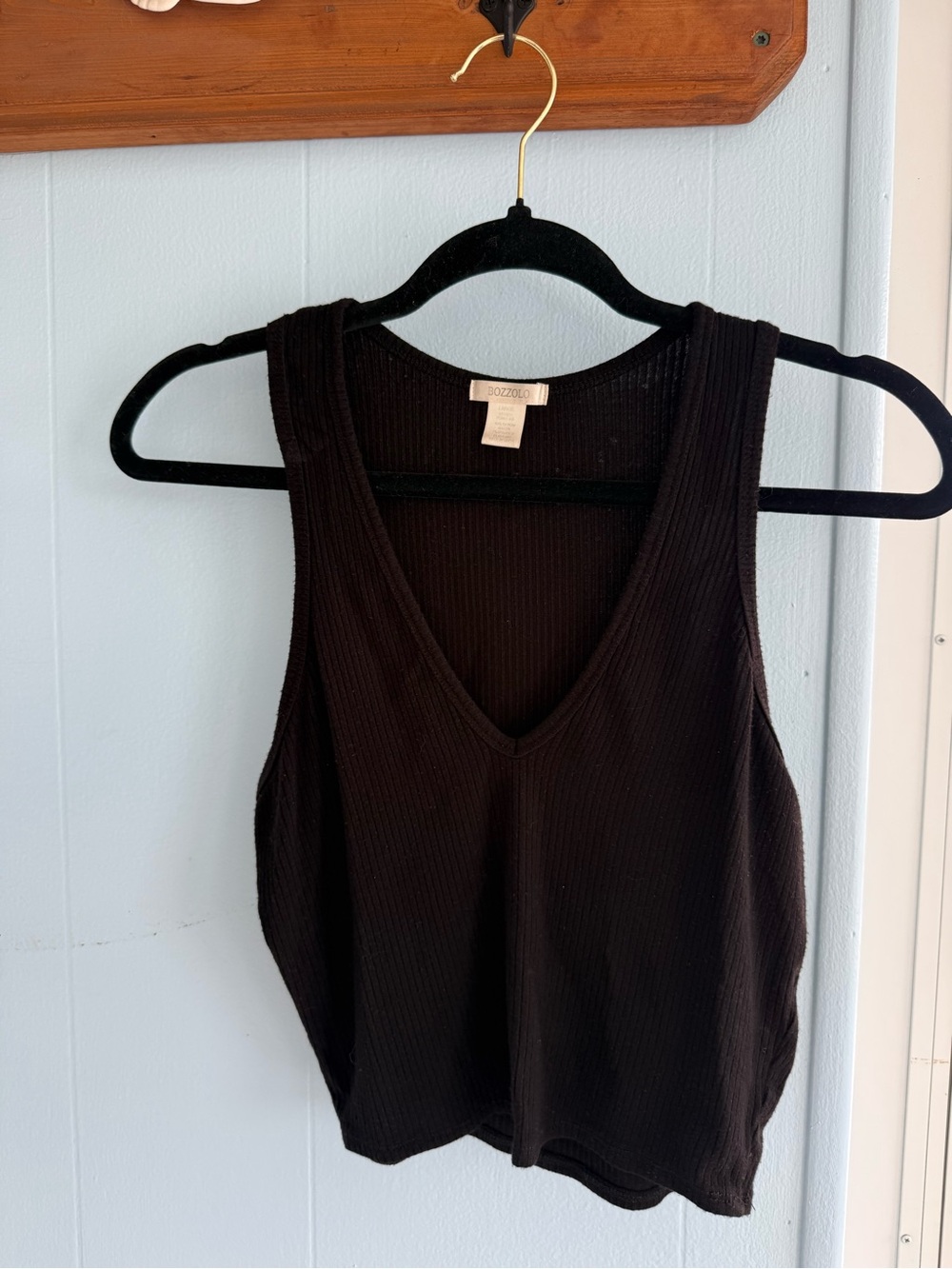 Black Ribbed V-Neck Tank Top